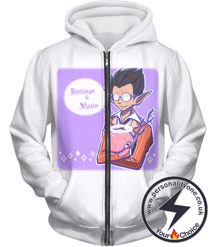 Overlord Cute Demiurge Fan Art Animation Cool Anime Promo White Zip Up Hoodie